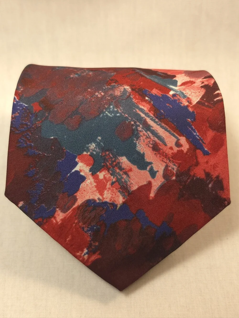 Men's Abstract Red & Blue Paint-Brush Tie